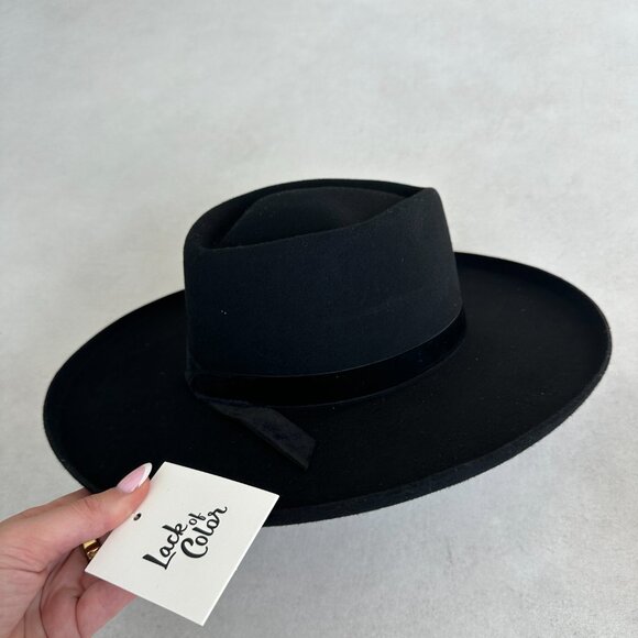 NWT Lack of Color Val Diamond Crown Wool Felt Fedora Hat Black Velvet Ribbon Ban main image 10